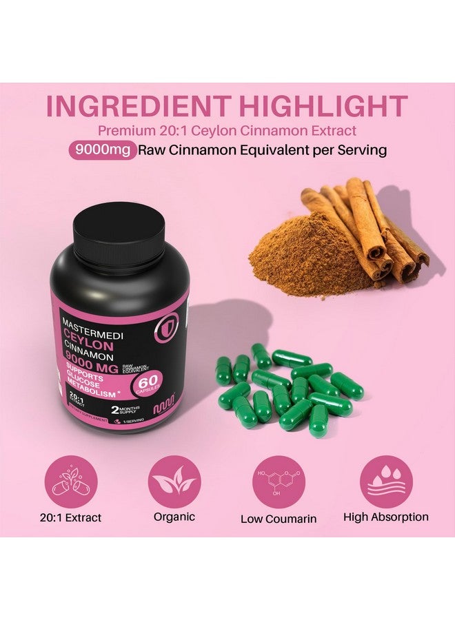 mastermedi Ceylon Cinnamon Capsules - 9000mg Raw Equivalent per Serving | 20:1 Extract | Supports Glucose Metabolism & Digestive Health | 60 Vegan Capsules | 2-Month Supply - Image 3