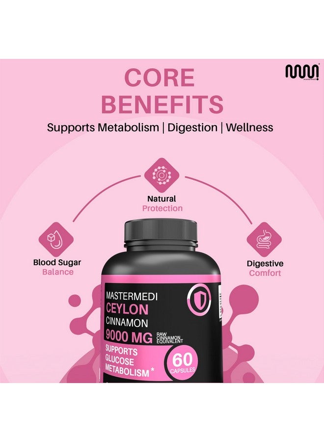 mastermedi Ceylon Cinnamon Capsules - 9000mg Raw Equivalent per Serving | 20:1 Extract | Supports Glucose Metabolism & Digestive Health | 60 Vegan Capsules | 2-Month Supply - Image 2