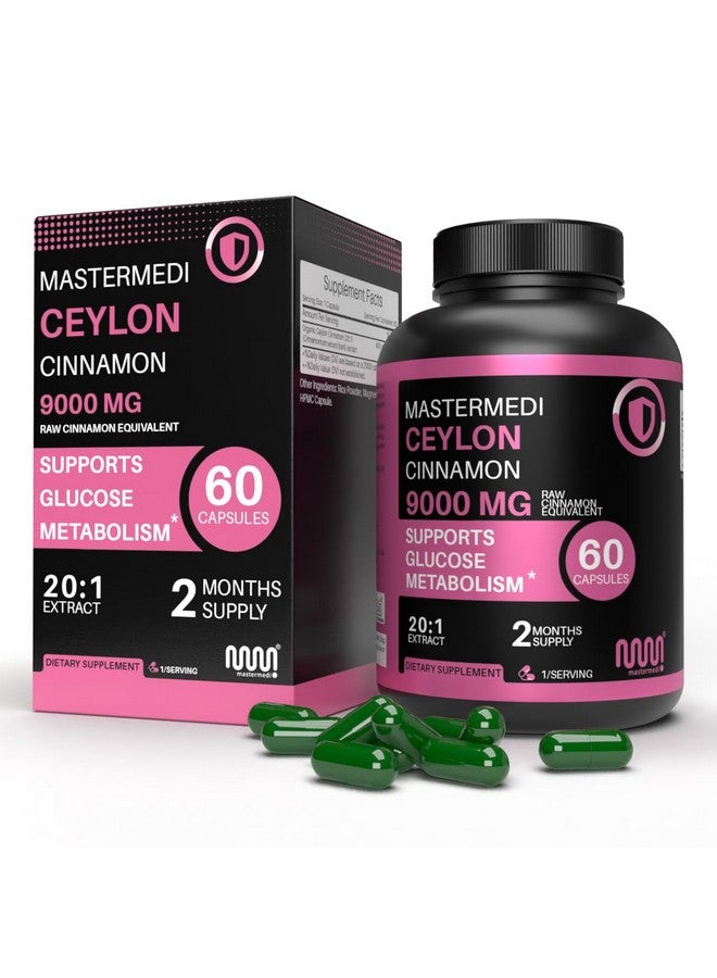 mastermedi Ceylon Cinnamon Capsules - 9000mg Raw Equivalent per Serving | 20:1 Extract | Supports Glucose Metabolism & Digestive Health | 60 Vegan Capsules | 2-Month Supply - Image 1