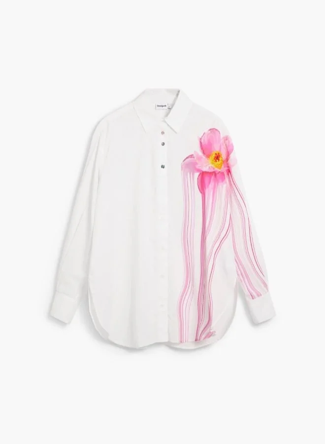DESIGUAL White Glossy Flower Shirt for Women | Best Price UAE