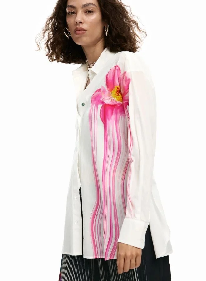 DESIGUAL White Glossy Flower Shirt for Women | Best Price UAE