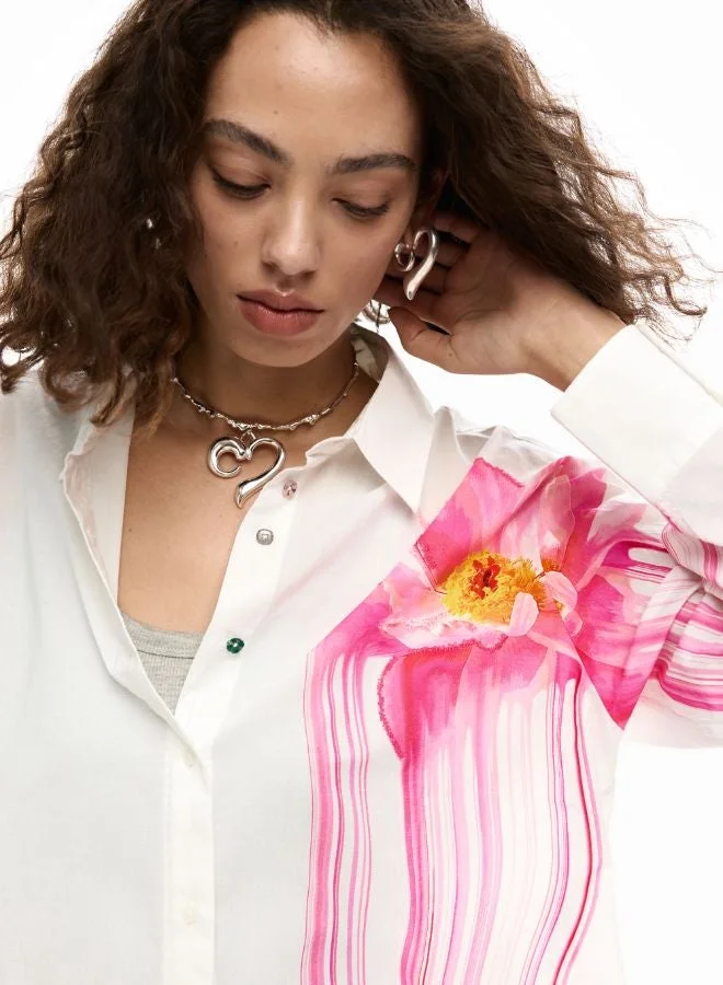 DESIGUAL White Glossy Flower Shirt for Women | Best Price UAE