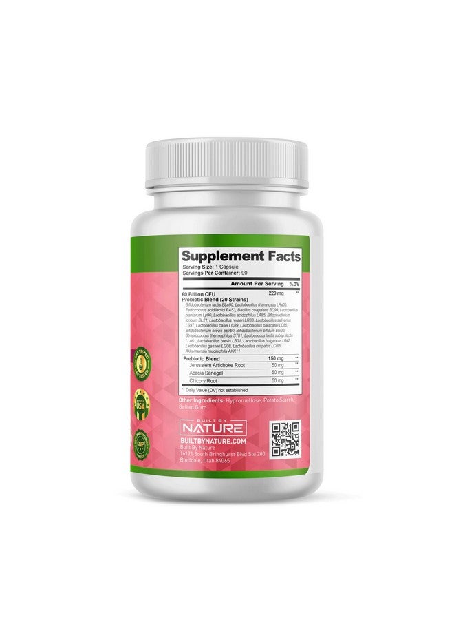 Built by Nature Probiotic for Women 60 Billion CFU - 20 Strains + Prebiotics - Vaginal & Digestive Support - Delayed Release Capsules, Shelf Stable - 3 Month Supply - 90 Capsules - Image 2