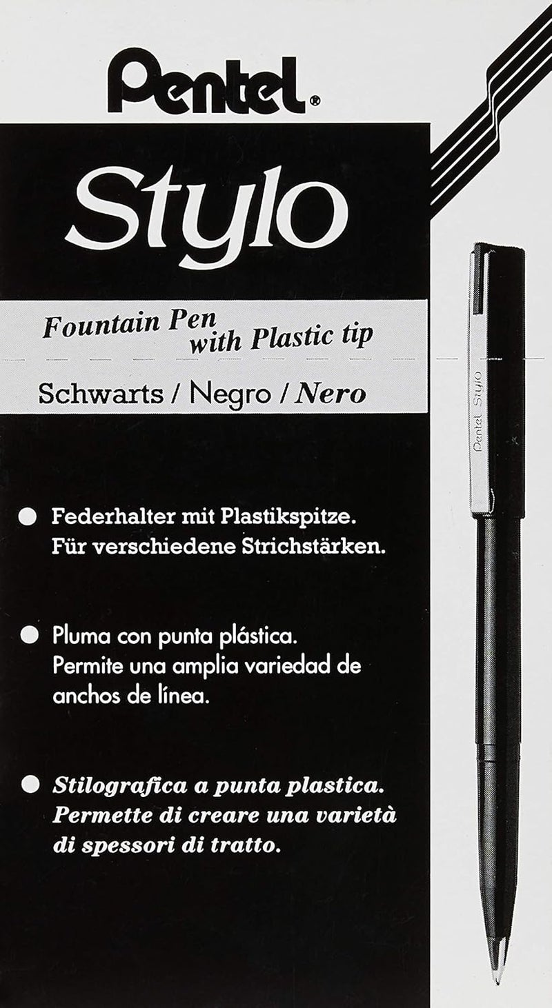بنتل قلم رسم من Pentel Arts Stylo Sketch Pen، لون أسود، علبة تحتوي على 12 قلمًا (JM20-AE) - Image 2