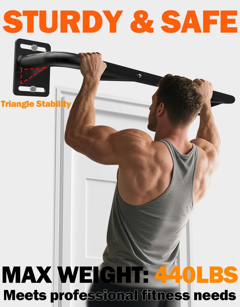 Fitarc بار سحب ثقيل من فيتارك مع تركيب على الحائط، بار سحب للذقن مع تركيب على العارضة للباب، هيكل فولاذي، معدات صالة رياضية منزلية، يناسب دعامات الحائط 32â€-36â€ - Image 2
