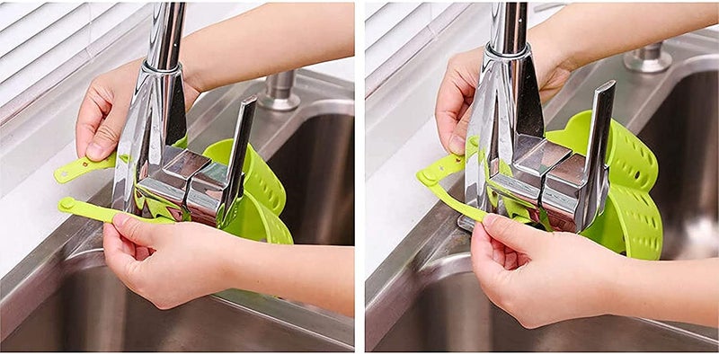 NOBILEA Kitchen Bathroom Silicone Sponge Soap Water Draining Hanging Plastic Holder Sink Strainer Storage Container Scrub Dish Basket Portable Drain Faucet Caddy (Pack of 1) - Image 4
