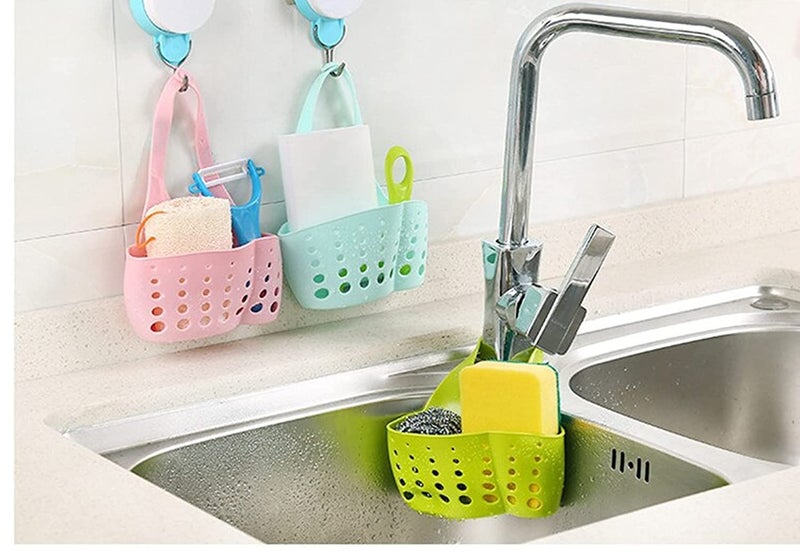 NOBILEA Kitchen Bathroom Silicone Sponge Soap Water Draining Hanging Plastic Holder Sink Strainer Storage Container Scrub Dish Basket Portable Drain Faucet Caddy (Pack of 1) - Image 5