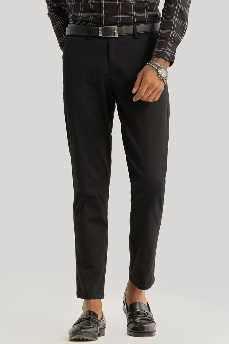 SNITCH Urban Stride Black Plain Slim Fit Chinos - Image 1