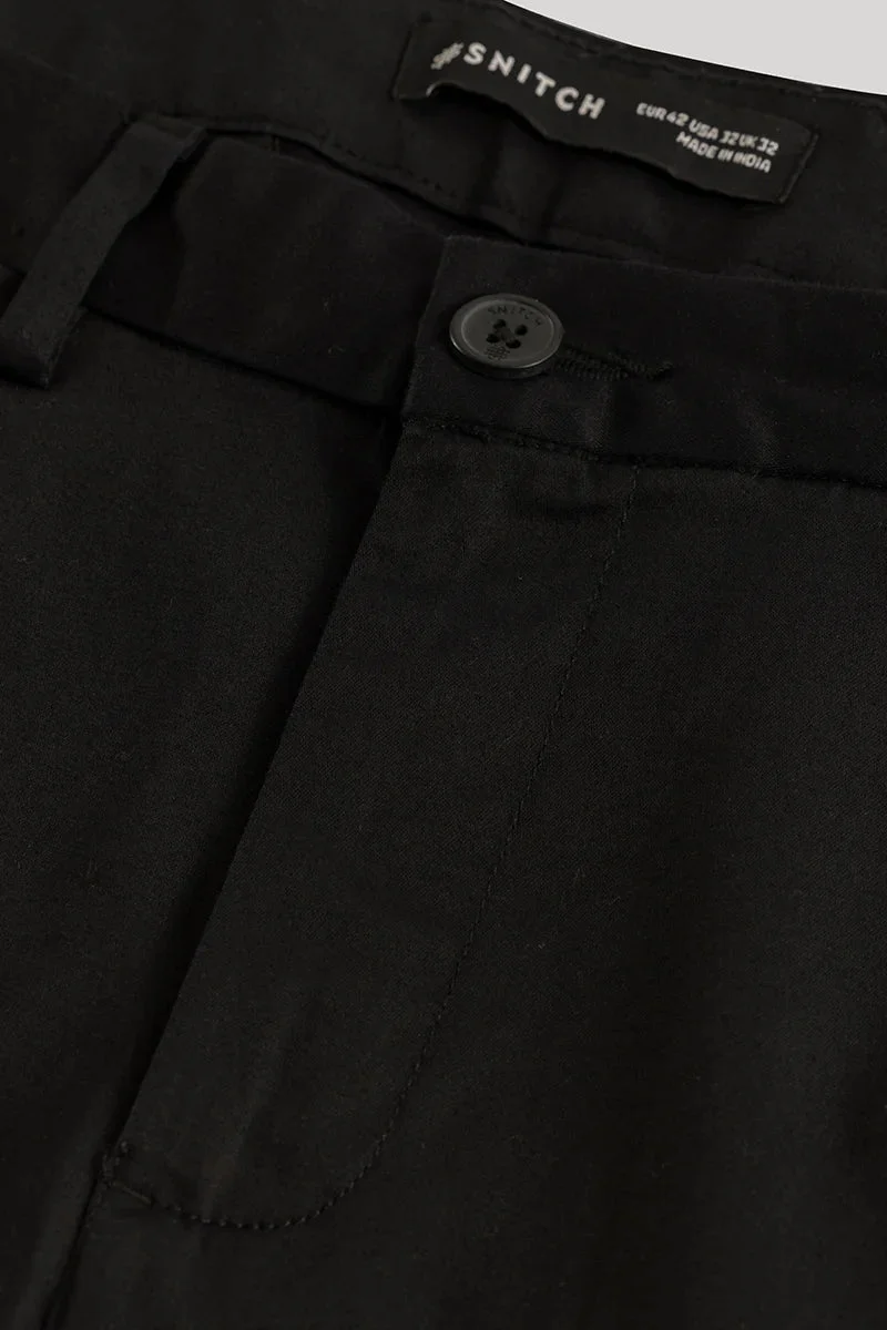 SNITCH Urban Stride Black Plain Slim Fit Chinos