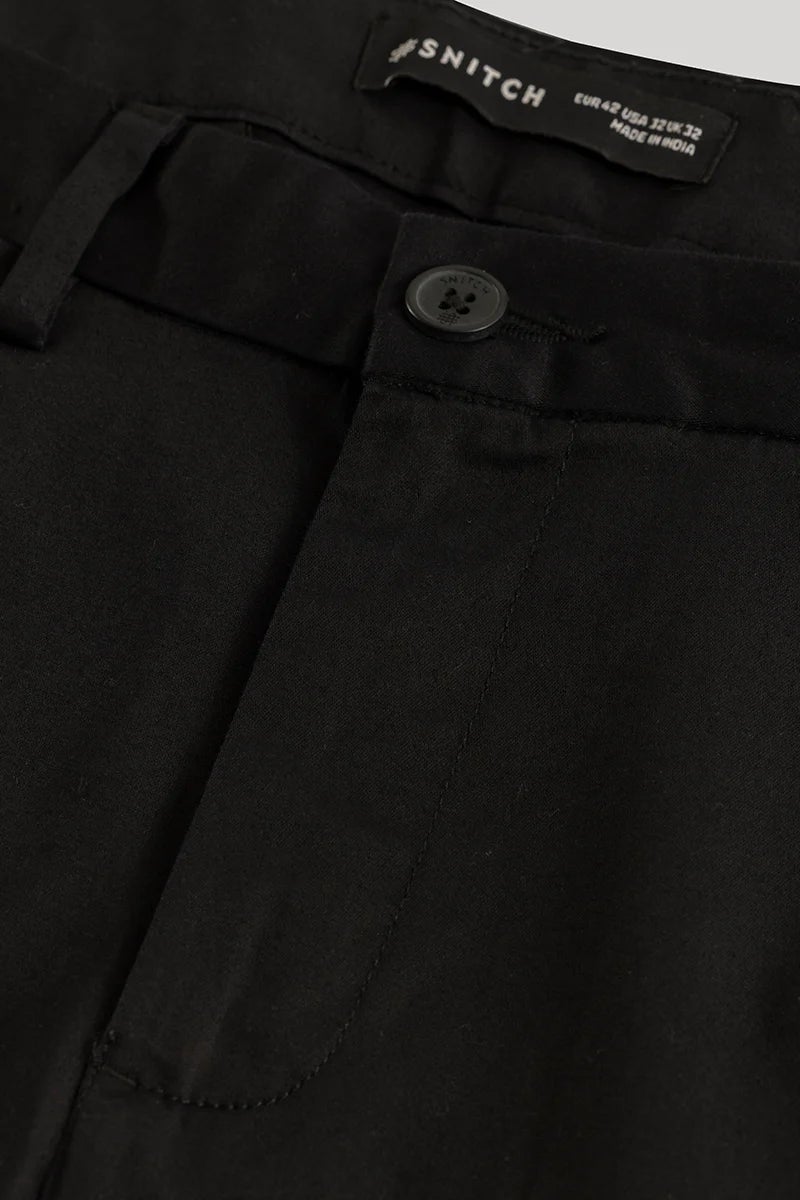 SNITCH Urban Stride Black Plain Slim Fit Chinos - Image 2