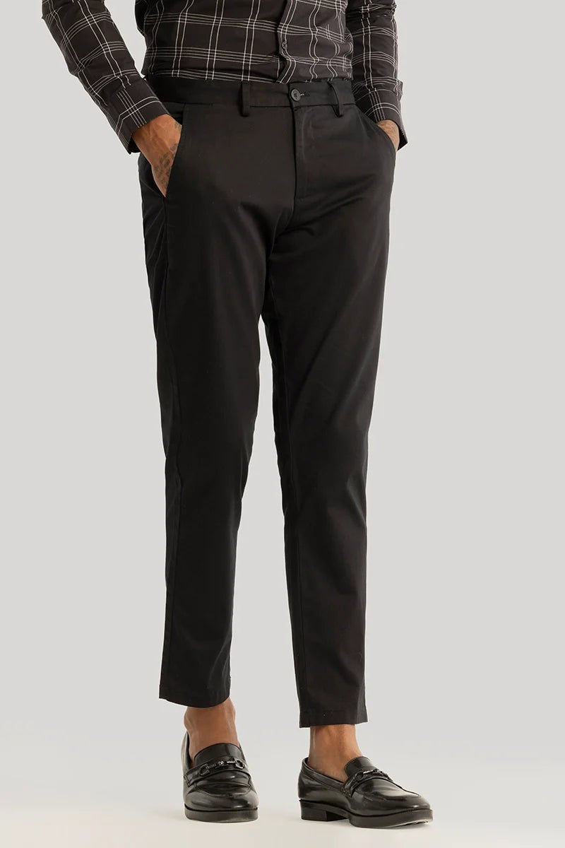 SNITCH Urban Stride Black Plain Slim Fit Chinos - Image 5