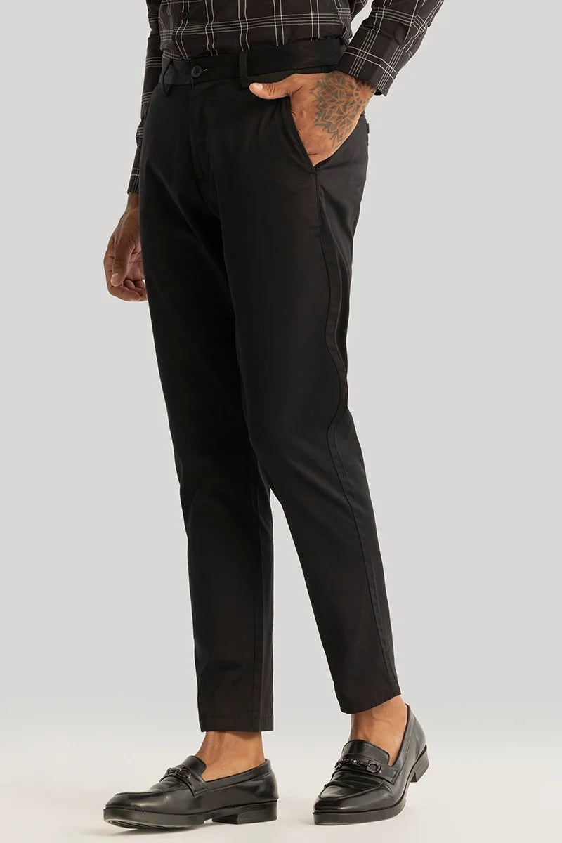 SNITCH Urban Stride Black Plain Slim Fit Chinos - Image 4