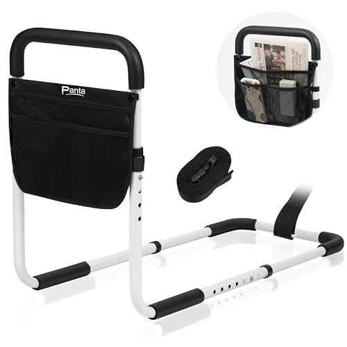 Bed Rails for Elderly Adults Adjustable Bed Assist Bar for Seniors Medical Bed Safety Rail with Storage Bag and Fixing Strap Portable Bed Cane Fit King Queen Full Twin Medium Black