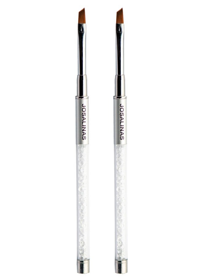 JOSALINAS Nail Brushes Art Pen 2PCS, Gel Polish Painting Tools with Nail Extension Gel Builder, Salon at Home DIY Manicure (Silver-Oblique)