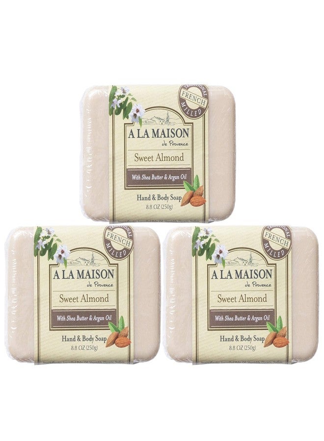 A LA MAISON Sweet Almond Bar Soap - Triple French Milled Natural Moisturizing Hand Soap Bar (3 Bars of Soap, 8.8 oz) - Image 1