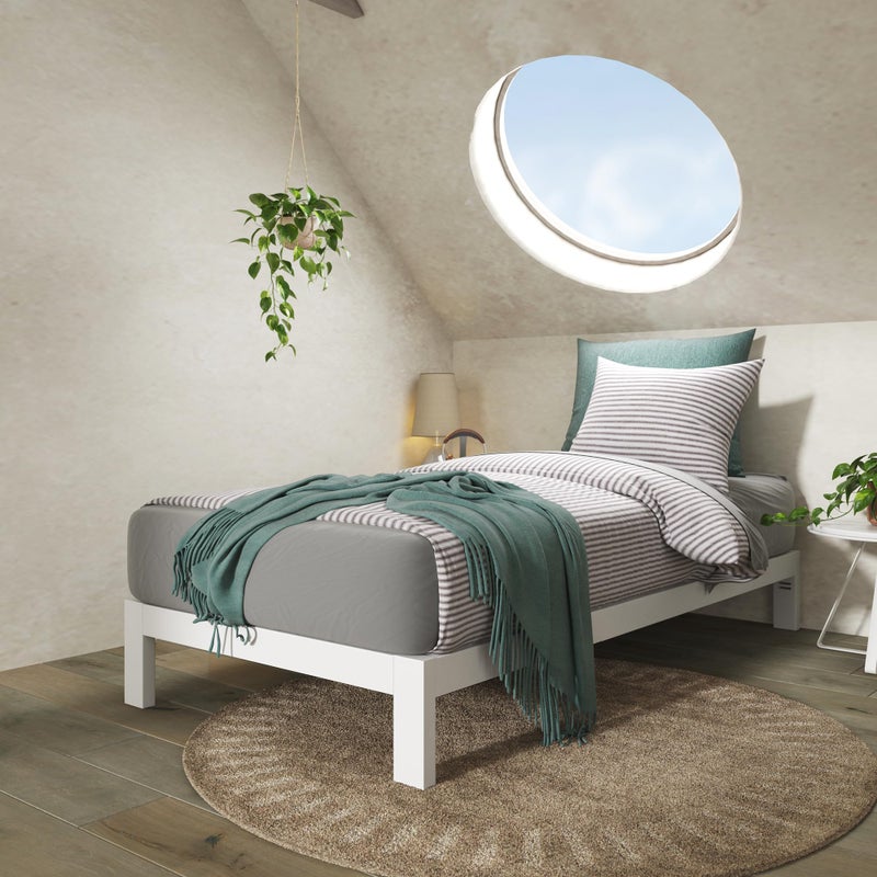 ZINUS Arnav Metal Platform Bed Frame Wood Slat Support No Box Spring Needed Easy Assembly White Twin