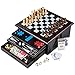 Etna Board Game Set  Deluxe 15 in 1 Tabletop Woodaccented Game Center with Storage Drawer Checkers Chess Chinese Checkers Parcheesi TicTacToe SOlitaire Snakes and Ladders Mancala Backgammon Poker Dice Playing Cards Go Fish Old Maid and Dominos - Image 4
