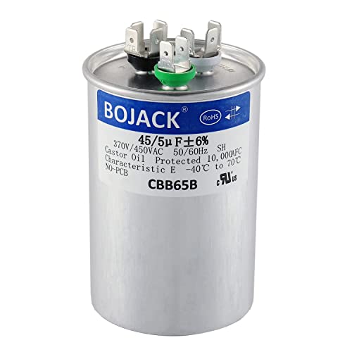 BOJACK 45+5 uF 45/5 MFD ±6% 370V/440VAC CBB65 Dual Run Circular Start Capacitor for AC Motor Run or Fan Start or Condenser Straight - Image 5