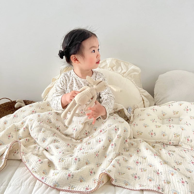 BuLuTu Large Cotton Muslin Kids Toddler Throw Blanket - 47''x51'' Reversible Lightweight Azalea Little Flower Thin Summer Quilt Baby Quilt for Crib Bed,Stroller,Travel,White - Image 5