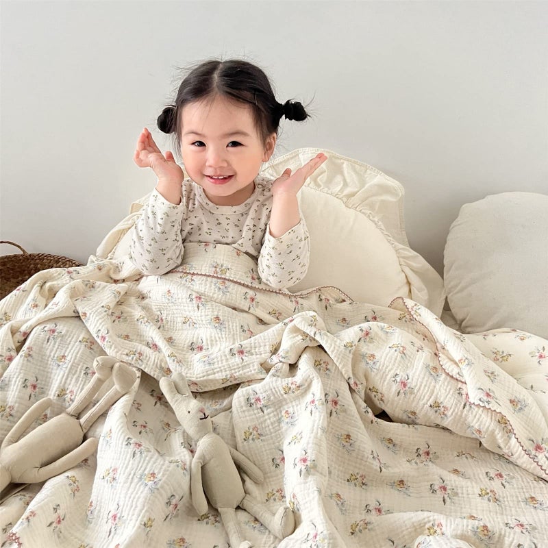 BuLuTu Large Cotton Muslin Kids Toddler Throw Blanket - 47''x51'' Reversible Lightweight Azalea Little Flower Thin Summer Quilt Baby Quilt for Crib Bed,Stroller,Travel,White - Image 4