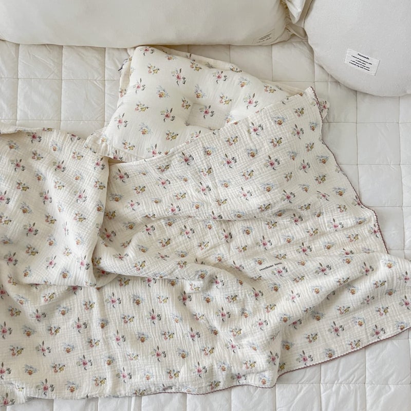 BuLuTu Large Cotton Muslin Kids Toddler Throw Blanket - 47''x51'' Reversible Lightweight Azalea Little Flower Thin Summer Quilt Baby Quilt for Crib Bed,Stroller,Travel,White - Image 1