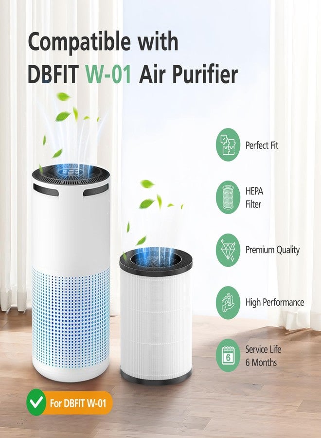 isinlive W-01 Replacement Filter Compatible with DBFIT W-01 Air Purifi-er Air Cleaner, 3-IN-1 HEPA Filter, Activated Carbon Filter and Pre Filter for Dust Smoke Pet Hair Odor, 2 Pack, White - Image 2