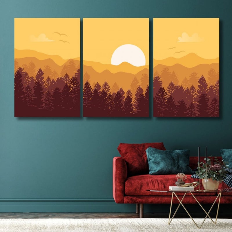 Marktna Three modern-designed canvas panels with a hollow frame, measuring (120×60), three pieces - Image 1