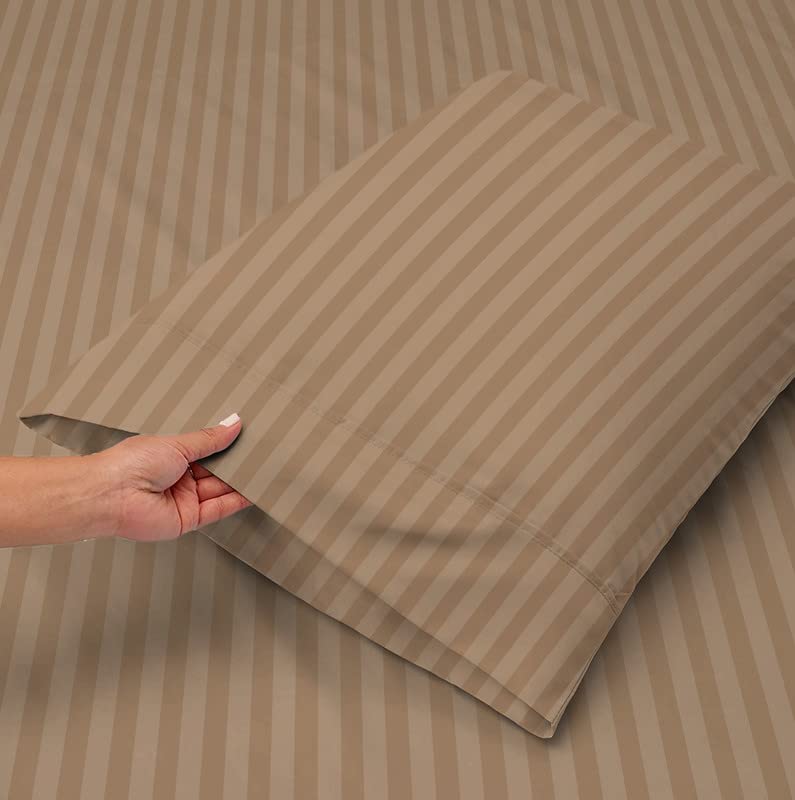 BSB HOME 210 TC Premium Glace Cotton Striped/Lining Plain Bedsheet for Double Bed King Size with 2 Pillow Covers for Home-Hotels-Guest House- Beige - Image 2