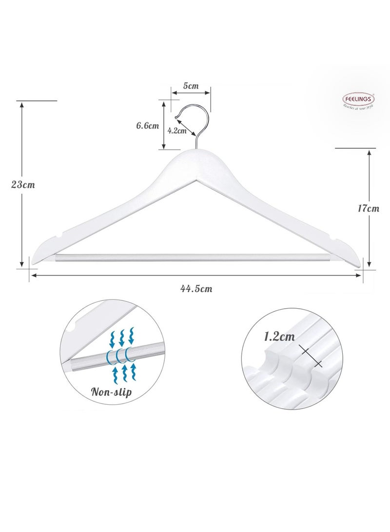 FEELINGS Wooden Hangers with Non-Slip Grip, Set of 12 - White Finish, Durable Space-Saving Premium Design for Clothes, Coats, and Jackets