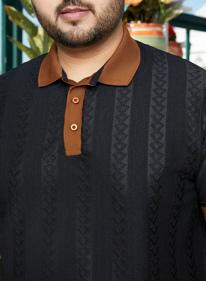 Instafab Plus Instafab Plus Men's Sienna Brown Arc-Tactile Polo T-Shirt For Casual Wear | Polo Neck | Short Regular Sleeves | Half-Button Closure | Plus Size T-Shirt Crafted With Comfort Fit For Everyday Wear