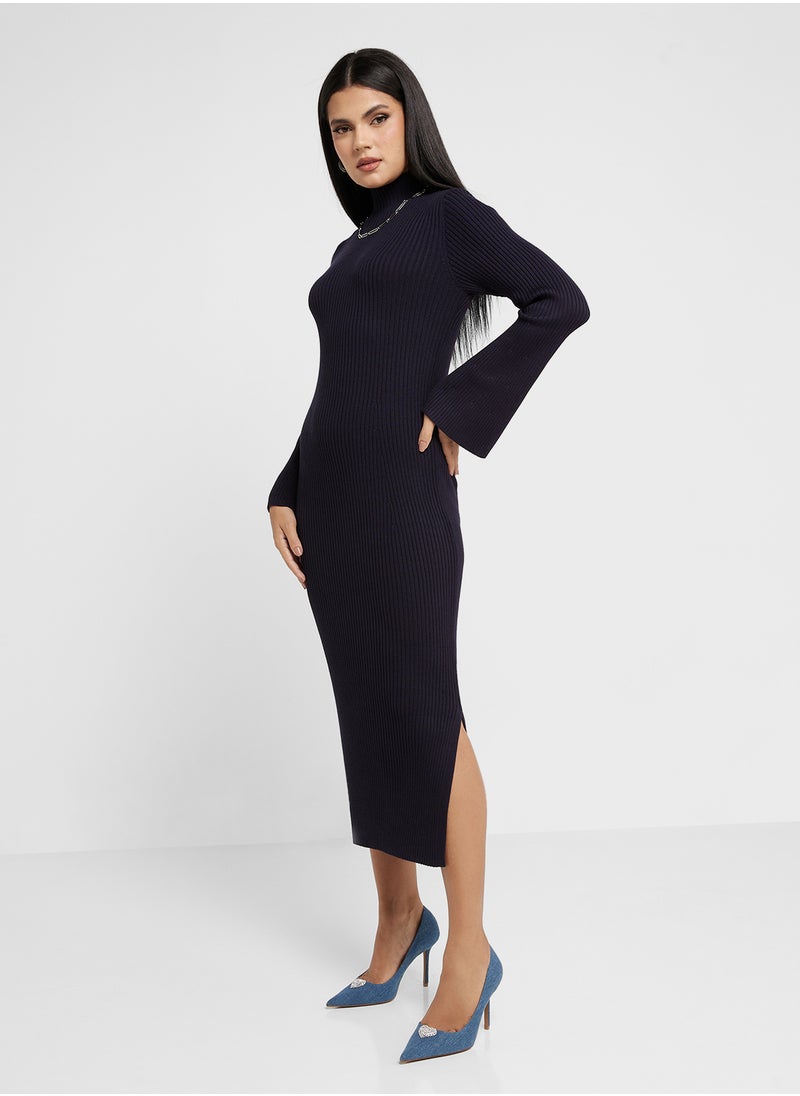 French Connection - Flared Sleeve Rib Knit Dress - Image 1