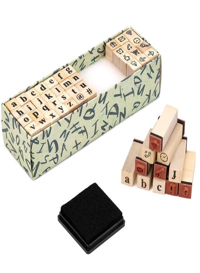 Toptime Letter Stamps, 40 Pieces Alphabet Stamps with Ink Pad, Lowercase Wooden Rubber Stamps for Crafting, Mini Symbols Stamps Set for DIY Card Making, Journaling, Scrapbooking Supplies - Image 1