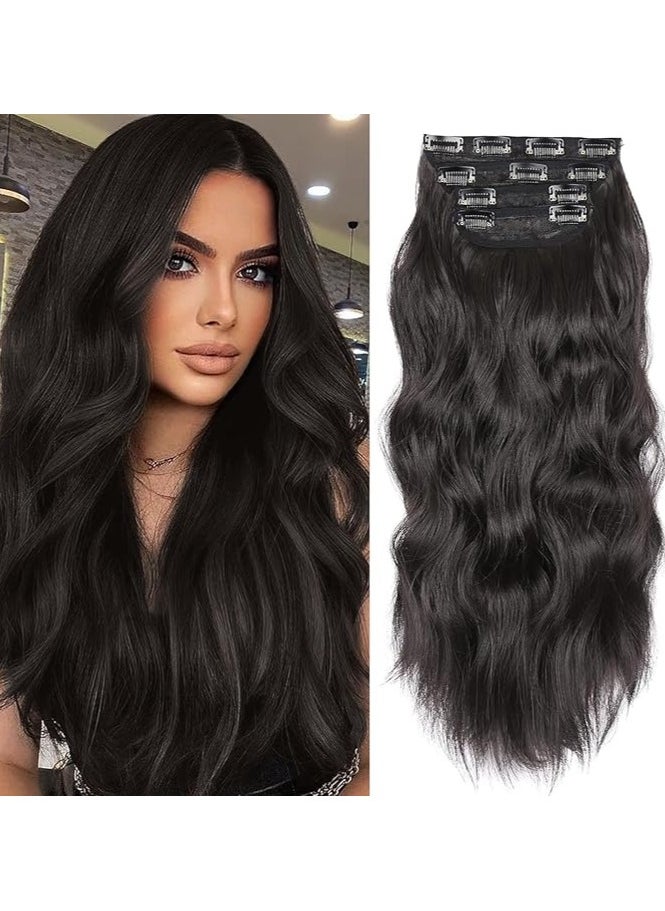Estelle Clip in Hair Extensions for Women Fiber Hairpieces Thick Clip on Plastic Hair Extensions with Invisible Clips for lady 4 Pieces Dark Brown  - Image 1