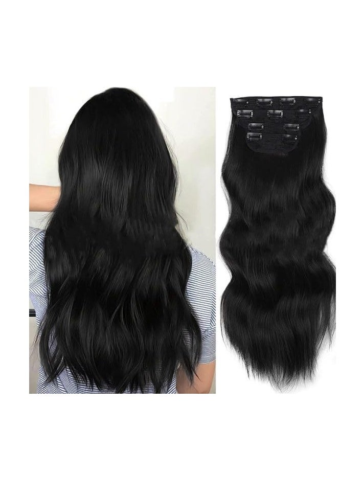 Estelle Clip in Hair Extensions for Women Fiber Hairpieces Thick Clip on Plastic Hair Extensions with Invisible Clips for lady 4 Pieces Dark Brown  - Image 4