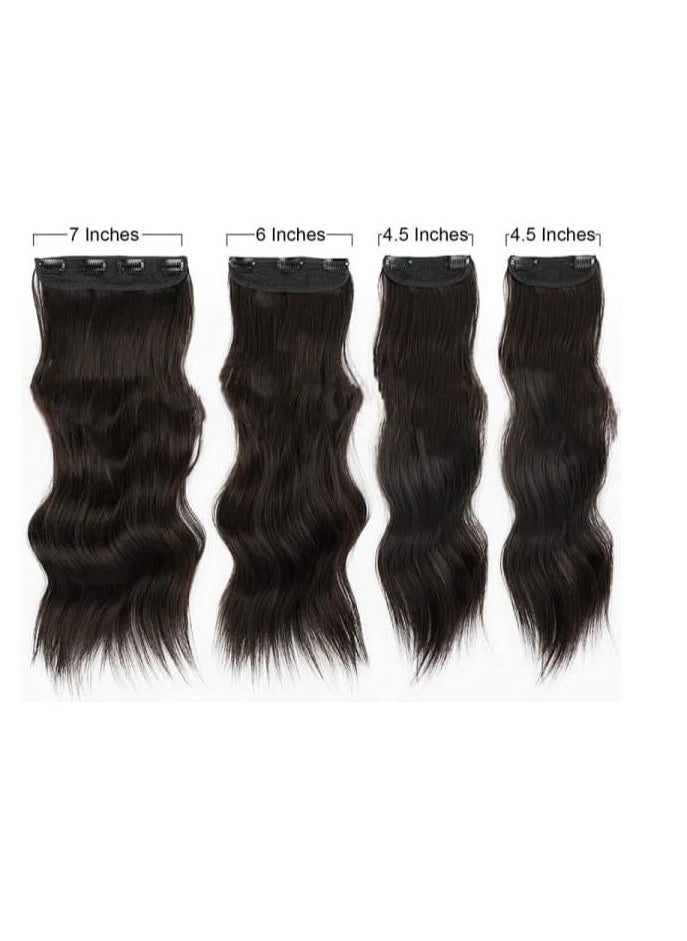Estelle Clip in Hair Extensions for Women Fiber Hairpieces Thick Clip on Plastic Hair Extensions with Invisible Clips for lady 4 Pieces Dark Brown  - Image 3