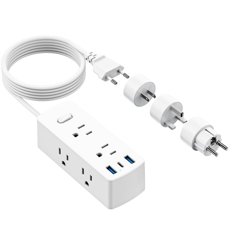 olcorife European Travel Plug Adapter, Olcorife Universal Travel Adapter for EU UK US AUS, 6 Outlets 3 USB Ports with 5ft Extension Cord, International Power Adapter for US to Europe UK AUS - Image 1