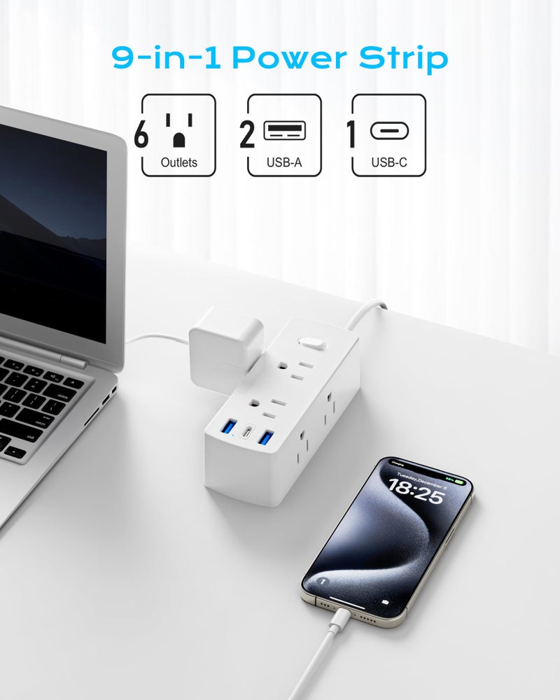 olcorife European Travel Plug Adapter, Olcorife Universal Travel Adapter for EU UK US AUS, 6 Outlets 3 USB Ports with 5ft Extension Cord, International Power Adapter for US to Europe UK AUS - Image 2