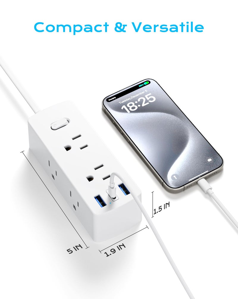 olcorife European Travel Plug Adapter, Olcorife Universal Travel Adapter for EU UK US AUS, 6 Outlets 3 USB Ports with 5ft Extension Cord, International Power Adapter for US to Europe UK AUS - Image 5