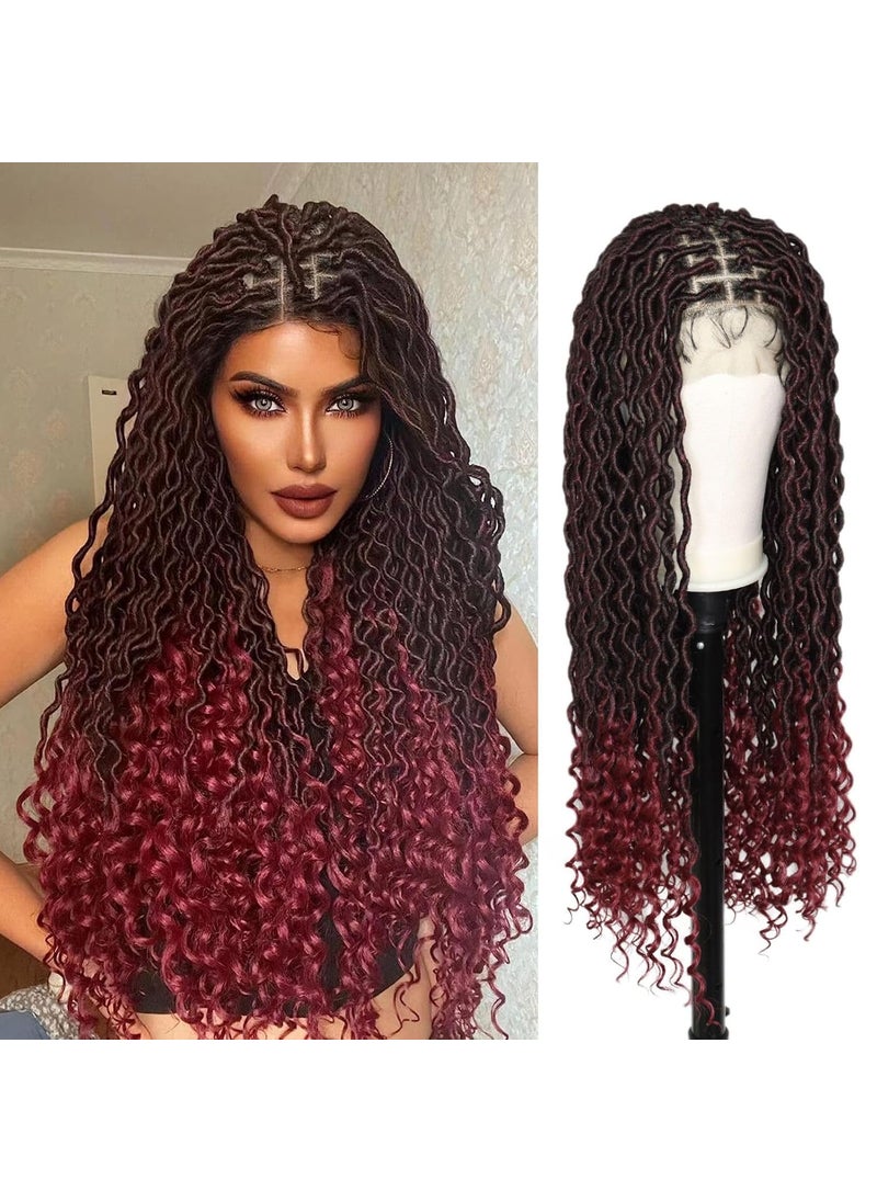 Ebingoo Ebingoo 34 Braided Wigs for Black Women Lace Front  Wig Cap Front Goddess Locs Wig Dreadlock Wig Lace Front Cornrow Knotless Box Braided Wig Lace Faux Locs Wigs for Women Girls Daily Wear 