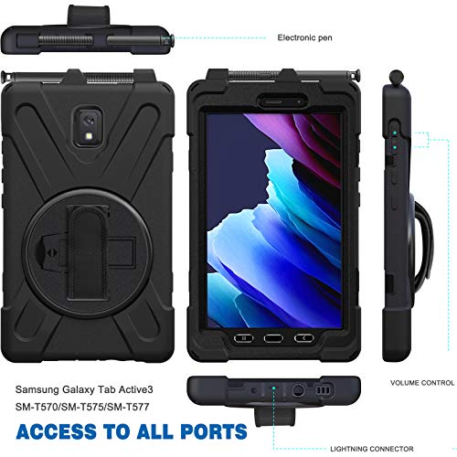 Rantice Samsung Galaxy Tab Active3/Active5 8.0 Case, with 360 Stand, Handle Hand Strap & Shoulder Strap for Samsung Galaxy Tab Active5 8" 2024, Active3 8" 2020 SM-X300/X307/T570/T577 (Black) - Image 3