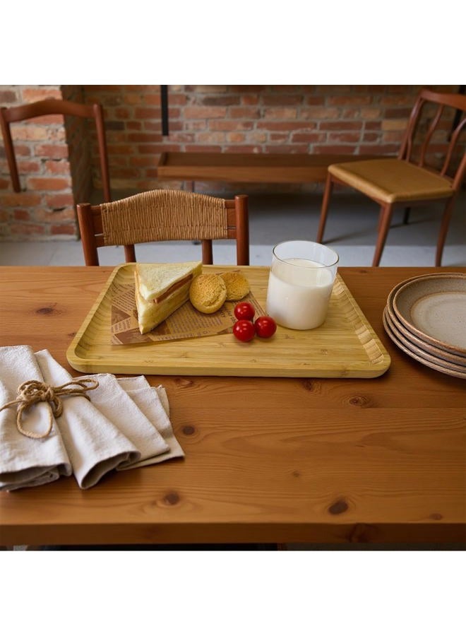 DILLMAN Bamboo Serving Tray Rectangle Platter Breakfast Dinner Food Bed Tray for Eating Kitchen Restaurants (1, 14.2" x 9.5" x 0.8" (no Handle)) - Image 3
