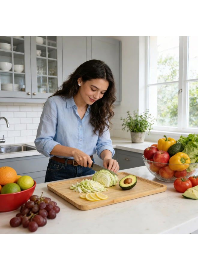 DILLMAN Bamboo Serving Tray Rectangle Platter Breakfast Dinner Food Bed Tray for Eating Kitchen Restaurants (1, 14.2" x 9.5" x 0.8" (no Handle)) - Image 4