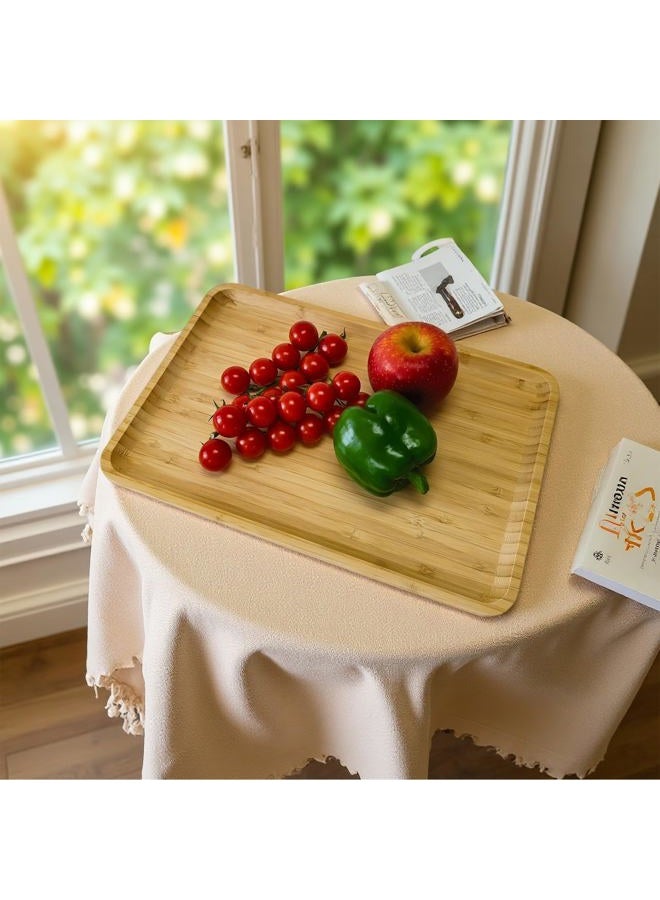 DILLMAN Bamboo Serving Tray Rectangle Platter Breakfast Dinner Food Bed Tray for Eating Kitchen Restaurants (1, 14.2" x 9.5" x 0.8" (no Handle)) - Image 2