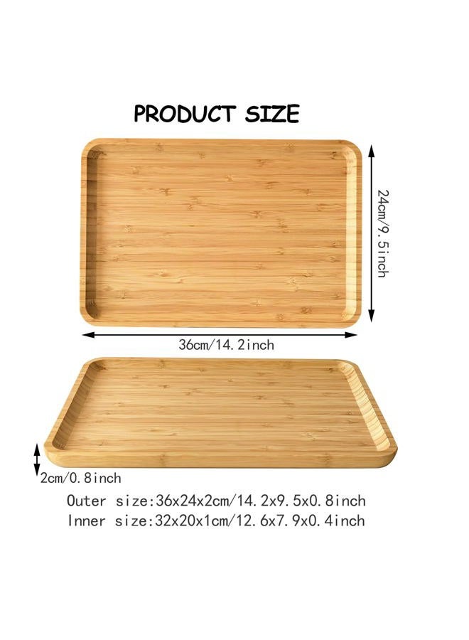 DILLMAN Bamboo Serving Tray Rectangle Platter Breakfast Dinner Food Bed Tray for Eating Kitchen Restaurants (1, 14.2" x 9.5" x 0.8" (no Handle)) - Image 5