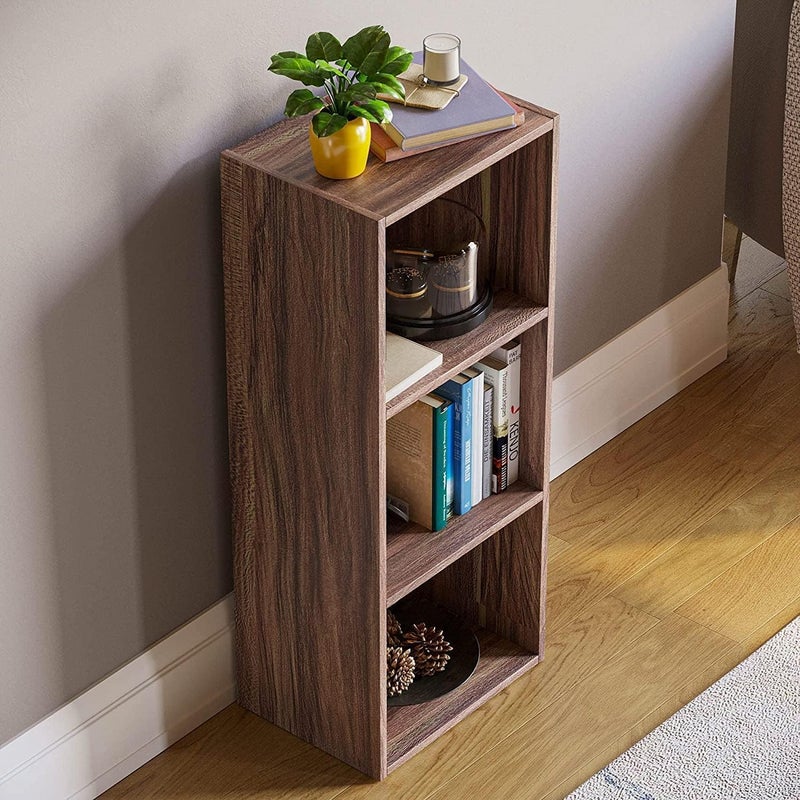 Generic 3-Tier Cube Bookcase, Walnut Wooden Shelving Display Storage Unit - Brown - Image 3