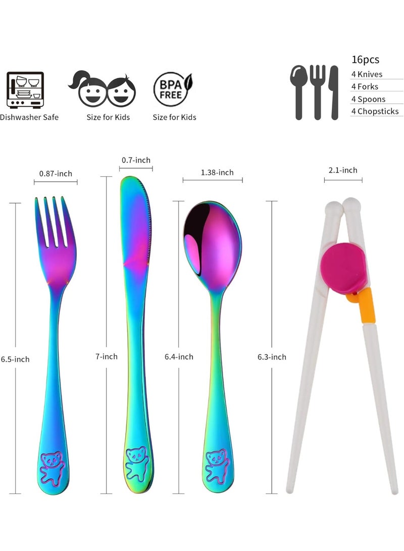 Poylim Kids Silverware, Poylim Stainless Steel Children Flatware Set, Toddler Utensils Set of 4, Rainbow - Image 2