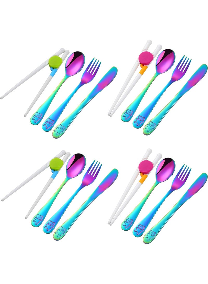 Poylim Kids Silverware, Poylim Stainless Steel Children Flatware Set, Toddler Utensils Set of 4, Rainbow - Image 1