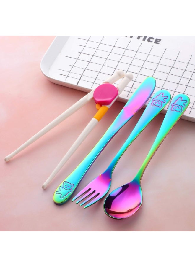 Poylim Kids Silverware, Poylim Stainless Steel Children Flatware Set, Toddler Utensils Set of 4, Rainbow - Image 3