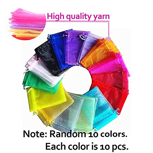 LYSXP 100 Pcs Organza Bags, 4x6Inches, Random 10 Colors, Drawstring Favor Pouches, Perfect for Gifts, Weddings, Birthdays, Christmas - Image 2