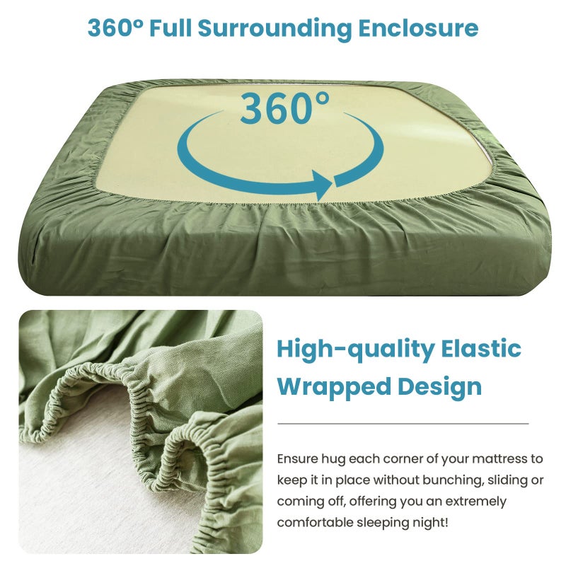 King Linens 100% Linen Fitted Sheet Stone Washed Solid Color - (1 Piece) 14 inch Deep Pocket Mattress Cover Soft Natural Breathable Farmhouse - Sage Green  Full Size - Image 3